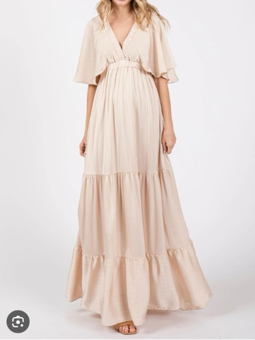 Rhea and Thea Women’s Cream Tiered Double Vee Maxi Dress  Sz S